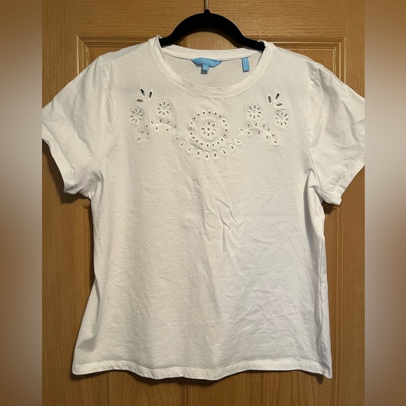 Draper James RSVP White Cut Out Tee XL Basic Cotton Short Sleeve Whimsy Modern - Picture 2 of 8